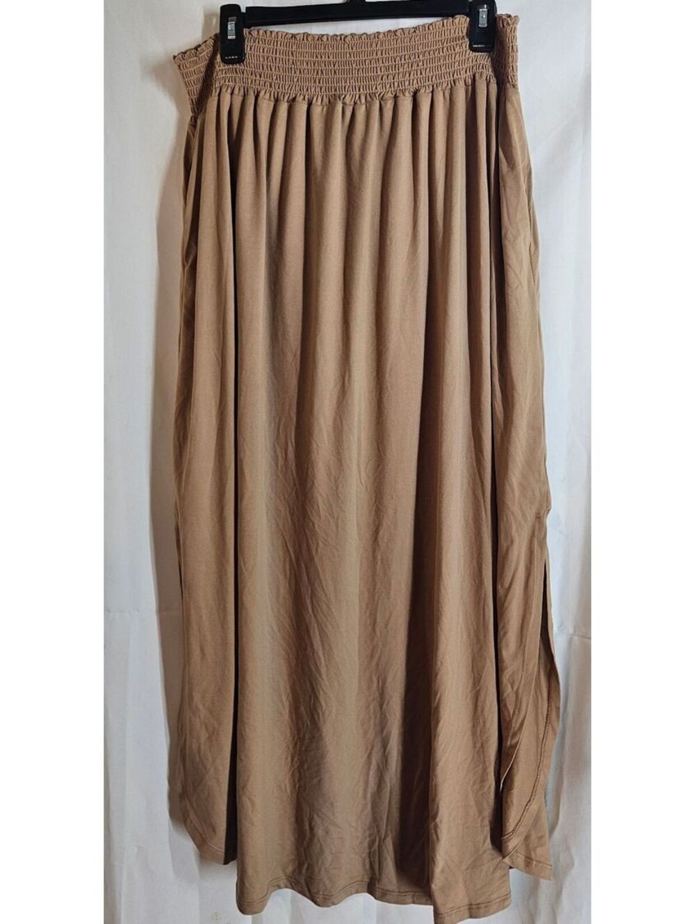 Ainexis Women's Tan Maxi Skirt with Elastic Waist, Size 1X, 39-inch Length